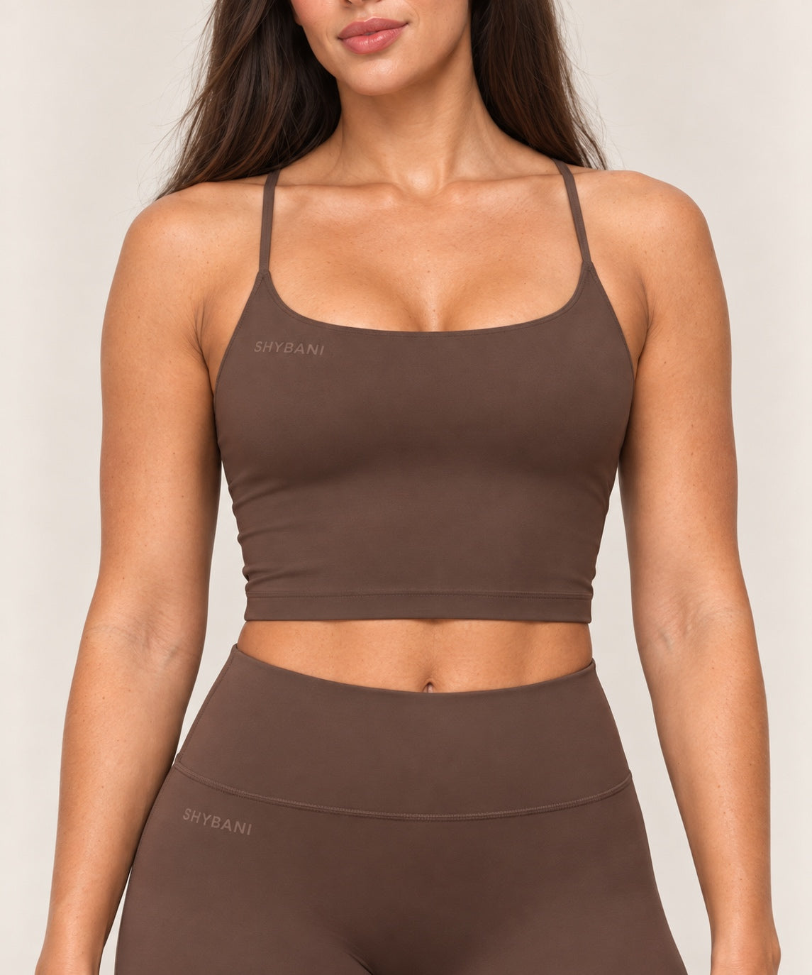 By Shybani Core Square-Neck Crop Top in Brown — front detail