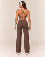 Cross-Back Flare Set in Brown — rear standing