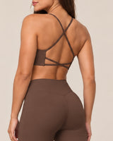 Cross-Back Flare Set in Brown — cross strap detail