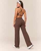 Cross-Back Flare Set in Brown — rear