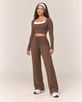 By Shybani Flow Square-Neck Long-Sleeve Top in Brown — front three-quarter