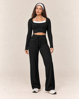 By Shybani Flow Wide-Leg Set in Black — front standing