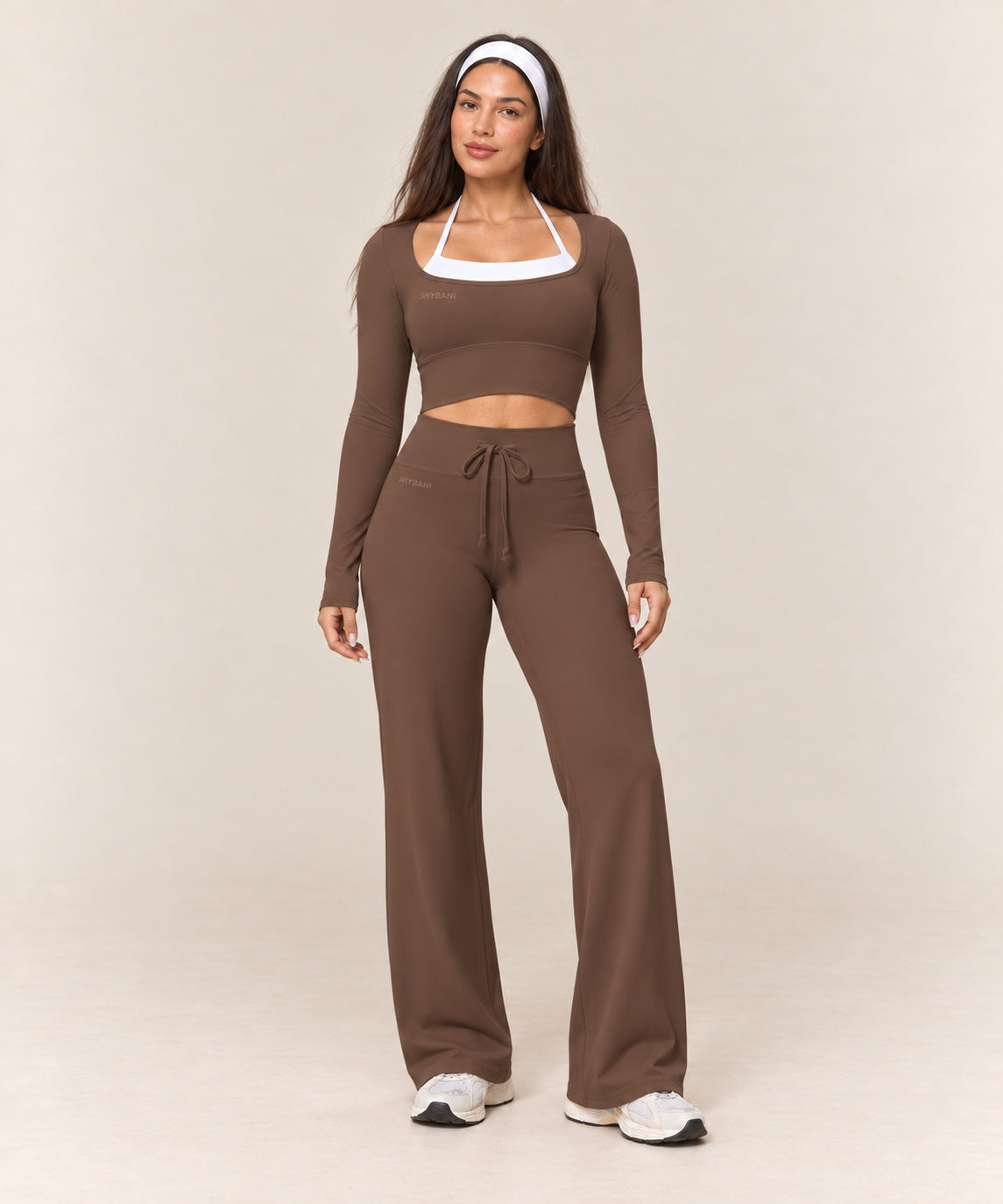 By Shybani Flow Wide-Leg Set in Brown — front standing
