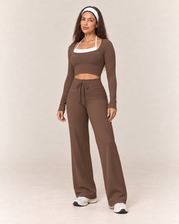 By Shybani Flow Wide-Leg Set in Brown — front three-quarter