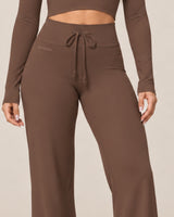 By Shybani Flow Wide-Leg Set in Brown — waistband and drawstring detail