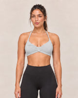 By Shybani Halter Sports Bra in Grey — front
