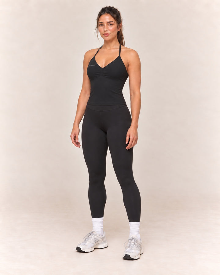 By Shybani Halter Tank Top in Black — front three-quarter