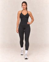 By Shybani Halter Tank Top in Black — front step