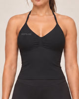 By Shybani Halter Tank Top in Black — neckline detail