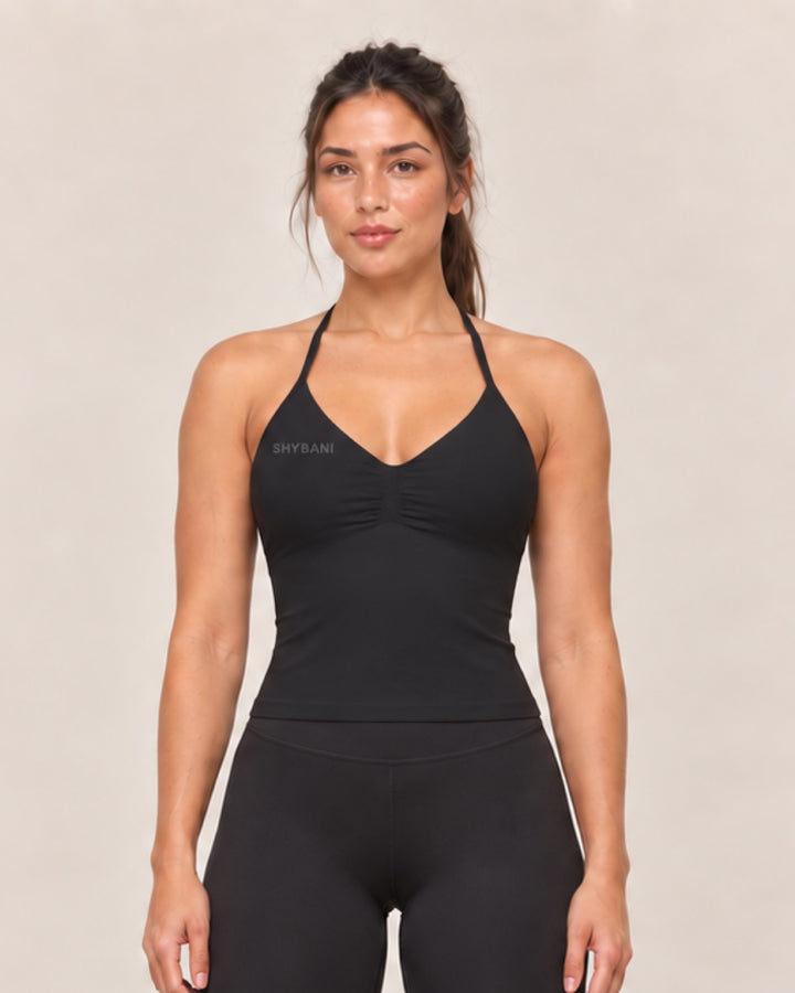 By Shybani Halter Tank Top in Black — front