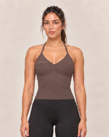 By Shybani Halter Tank Top in Coffee — front