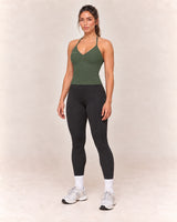 By Shybani Halter Tank Top in Olive Green — front three-quarter