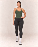By Shybani Halter Tank Top in Olive Green — front step