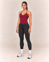 By Shybani Halter Tank Top in Wine Red — front three-quarter
