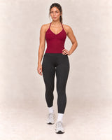 By Shybani Halter Tank Top in Wine Red — front step