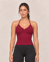 By Shybani Halter Tank Top in Wine Red — front