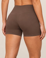 Shybani High-Waist Studio Shorts in Brown — back detail