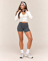 Shybani High-Waist Studio Shorts in Dark Grey — full outfit