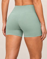 Shybani High-Waist Studio Shorts in Green — back detail