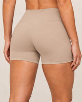 Shybani High-Waist Studio Shorts in Khaki — back detail
