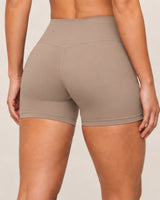 Shybani High-Waist Studio Shorts in Light Brown — back detail