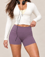 Shybani High-Waist Studio Shorts in Light Purple — front detail
