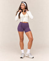 Shybani High-Waist Studio Shorts in Purple — full outfit