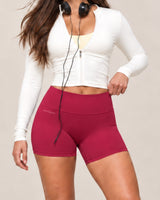 Shybani High-Waist Studio Shorts in Red — front detail