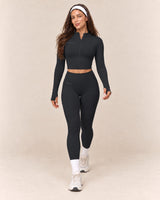 Long-Sleeve Jogger Set in Black — front step