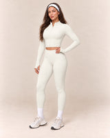 Long-Sleeve Jogger Set in Ivory — front three quarter