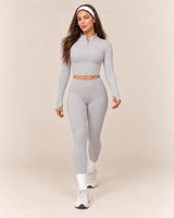 Long-Sleeve Jogger Set in Light Grey — front step