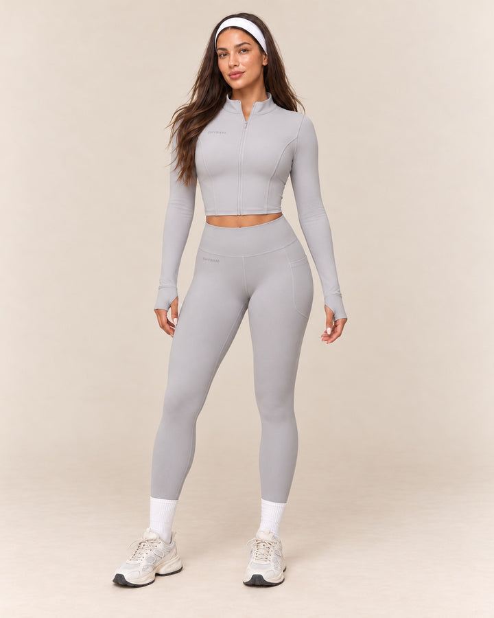 Long-Sleeve Jogger Set in Light Grey — front