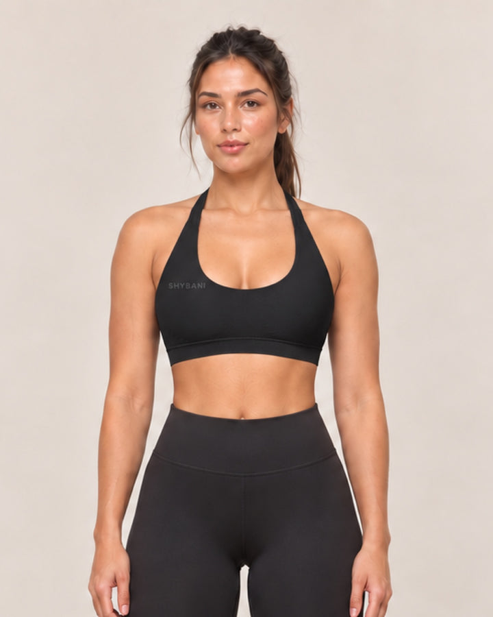 By Shybani Scoop-Neck Halter Bra in Black — front