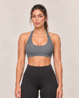 By Shybani Scoop-Neck Halter Bra in Dark Grey — front
