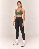 By Shybani Scoop-Neck Halter Bra in Olive Green — front three-quarter