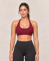 By Shybani Scoop-Neck Halter Bra in Wine Red — front