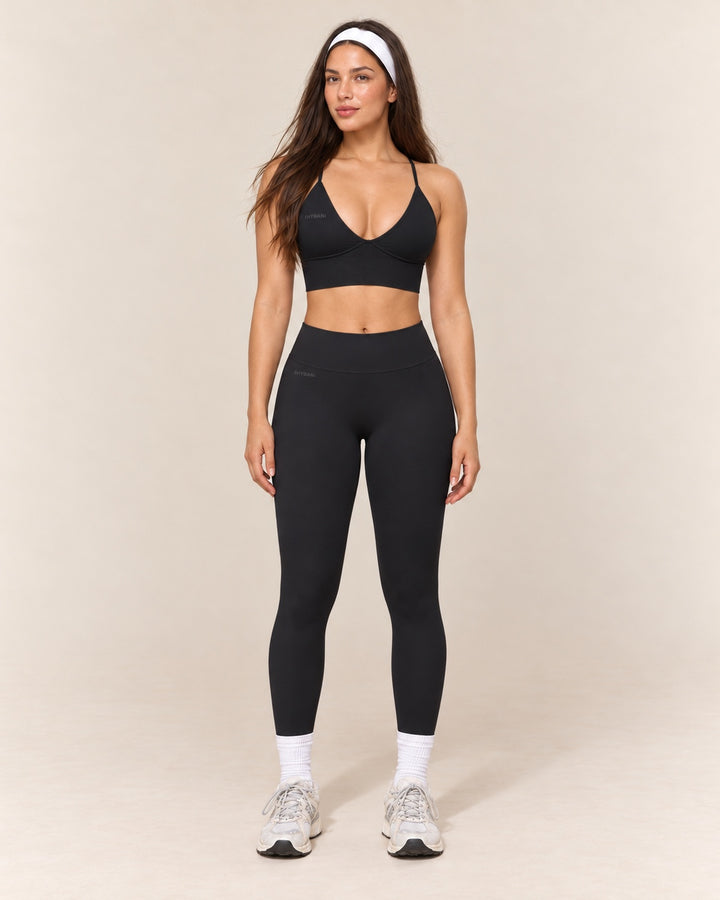 V-Neck Leggings Set in Black — front