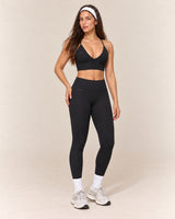 V-Neck Leggings Set in Black — front three quarter