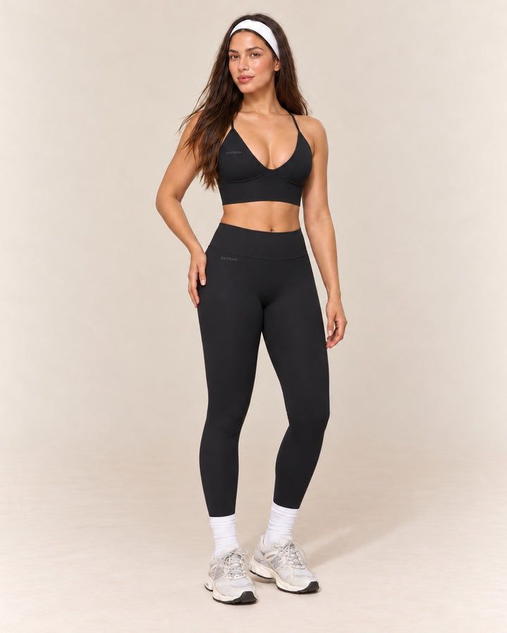 V-Neck Leggings Set in Black — front three quarter