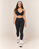 V-Neck Leggings Set in Black — front step