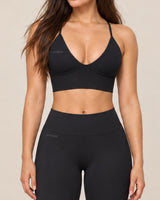 V-Neck Leggings Set in Black — neckline detail
