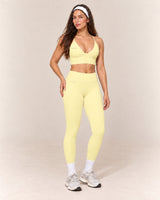 V-Neck Leggings Set in Butter Yellow — front three quarter
