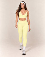 V-Neck Leggings Set in Butter Yellow — front step