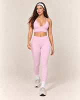 V-Neck Leggings Set in Pink — front step