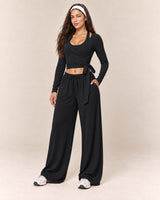 Wrap Lounge Set in Black — front three quarter