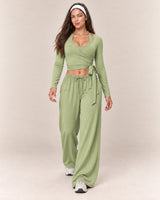 Wrap Lounge Set in Sage Green — front step