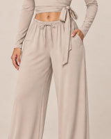 Wrap Lounge Set in Stone — waist and tie detail